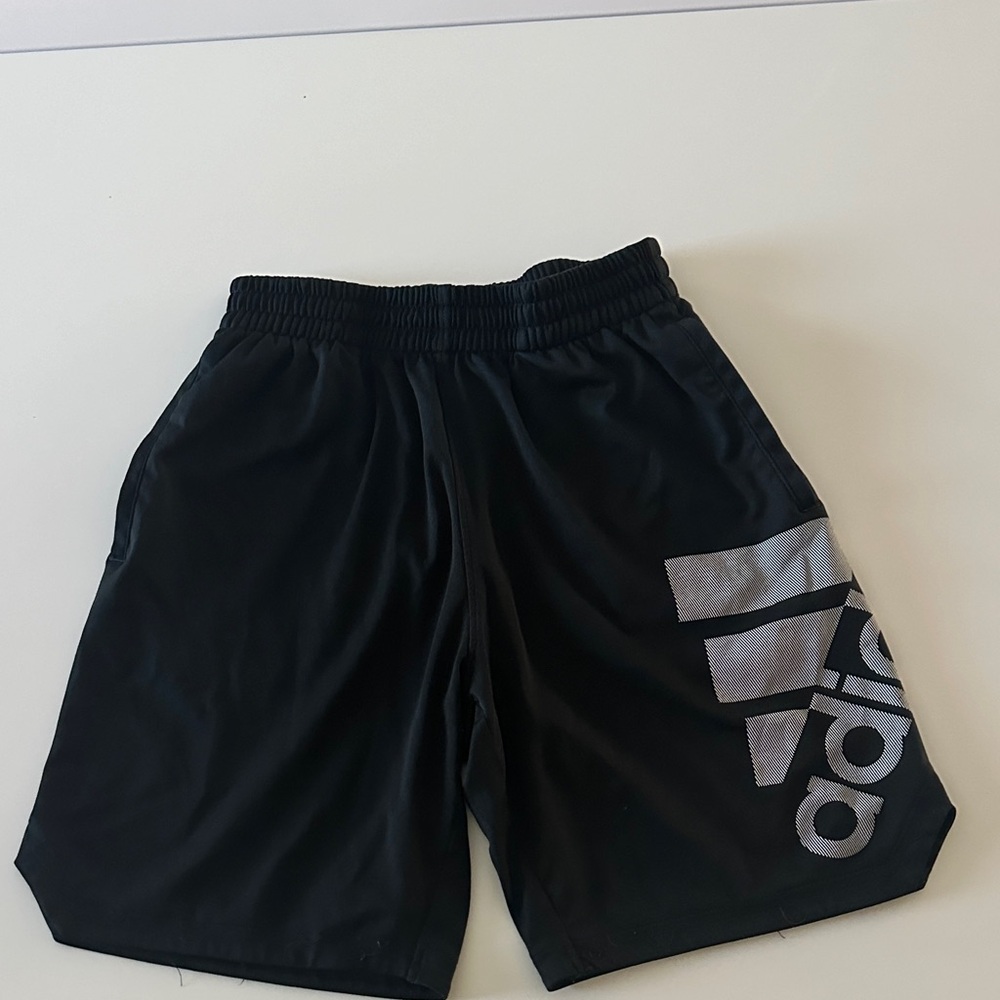 Boys Adidas Black Athletic Shorts with Silver Logo